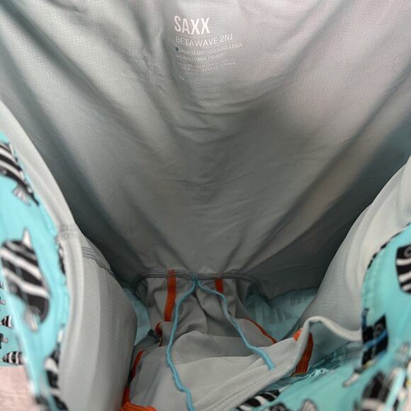 SAXX Betawave 2N1 Board Shorts Men 32" Blue Fish Pattern Drawstring Swim NWOT - Picture 5 of 16